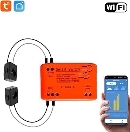WiFi Smart Power Meter with 2pcs 80A Current Transformer Clamp,Tuya app 2-Way Bilateral Monitor Real Time KWh Eenrgy Electricity Voltage Statistics.