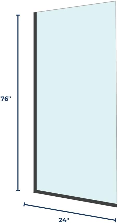 Yana Frameless Shower Door Screen, Fixed Shower Door Panels 3/8" Thick Tempered Glass, Water Repellent, Reversible Shower Wall Panel with Matte Black Finish 24" x 76"