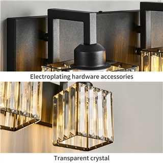 FDPBY Black Bathroom Light Fixture, 4-Light Crystal Vanity Lighting, Bathroom Lighting Fixtures Over Mirror, Modern Crystal Wall Lamp