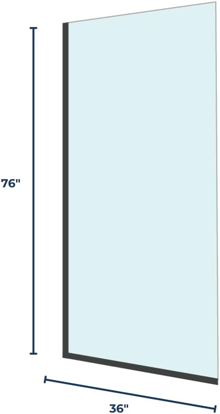 Fixed Glass Shower Panel for Bathroom - 3/8'' Thick Clear Tempered Frameless Glass Shower Door, 36" x 76" Hard Water Resistant with Chrome Finish - By Yana Glass and Mirror