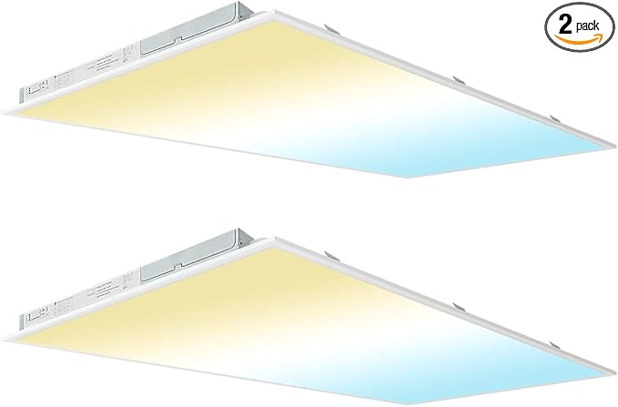 kadision 2x4 LED Flat Panel Light, 60W/50W/40W/30W/25W Adjustable, 5000K/4000K/3500K Selectable, 6600LM 0-10V Dimmable Drop Ceiling Lights, 100-277V ETL-Listed, 2-Pack