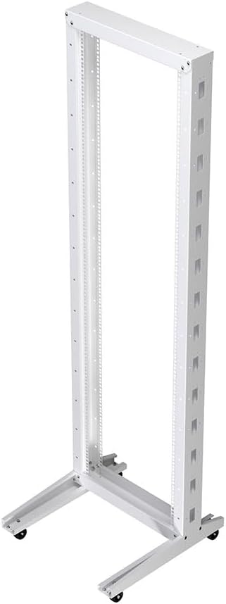 NavePoint 42U 2 Post Rack Open Frame Server Rack for 19 Inch Equipment, AV, Networking, Data & IT Devices, 2-Post Rack 42U with Wheels, 661lbs Weight Capacity, White