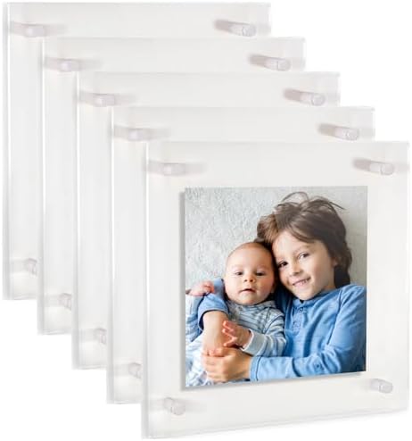 ArtToFrames 14x14 Inch Double Panel Floating Acrylic Picture Frame (Full Frame is 18x18) comes with White Standoff Hardware, Made in the USA, 5 Pack
