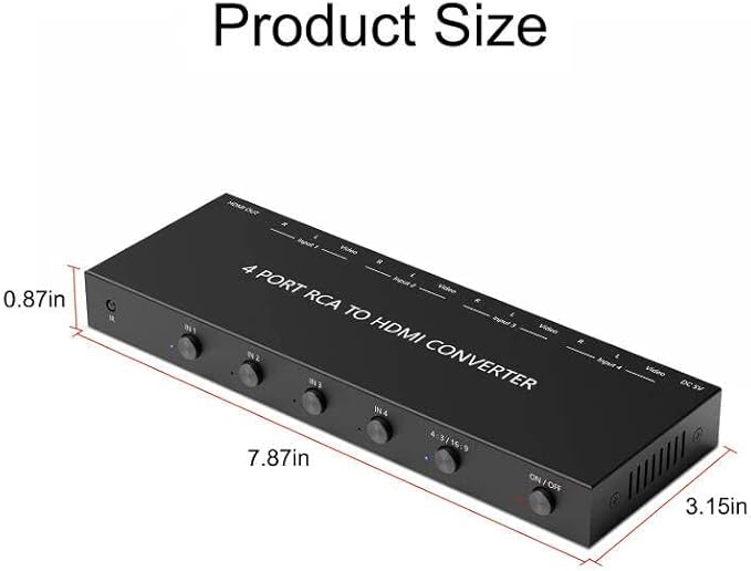 4 AV to HDMI RCA to HDMI Converter 1080P/720P 4 Way RCA Composite CVBS AV Switch to HDMI Converter Adapter Support 4:3/16:9 Switching For Sega Xbox PS1 PS2 PS3 N64 NGC SNES WII VHS VCR Camera DVD