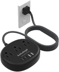 Black Extension Cord 10 Feet, 1625W Extension Cord 3 Prong with 3 AC Outlet 4 USB (24W/4.8A), Bedside Charging Station for Home, Office and Dorm
