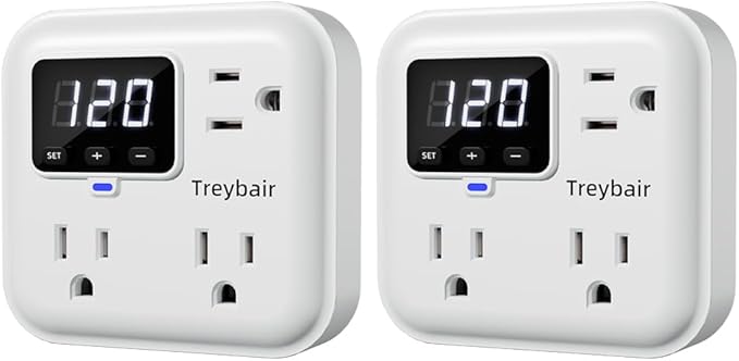 Surge Protector 3-Outlet Power Strip with Voltage Stabilizer, 80V-140V Power Surge Protectors for Refrigerator, TV, Computer | LED Display, Fireproof UL94V-1, Wall Mount,1800J,2 Pack