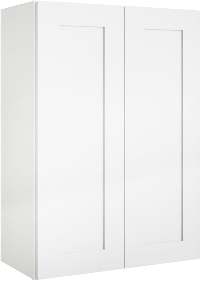 Wall Kitchen Cabinets, RTA Cabinets, White Shaker Cabinet, Wall Mounted, RTA Upper Cabinet, Modern for Kitchen and Bathroom with Door (White, 27" W x 42" H x 12" D)