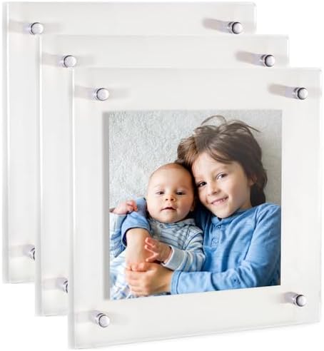 ArtToFrames 12x12 Inch Double Panel Floating Acrylic Picture Frame (Full Frame is 16x16) comes with Chrome Standoff Hardware, Made in the USA, 3 Pack