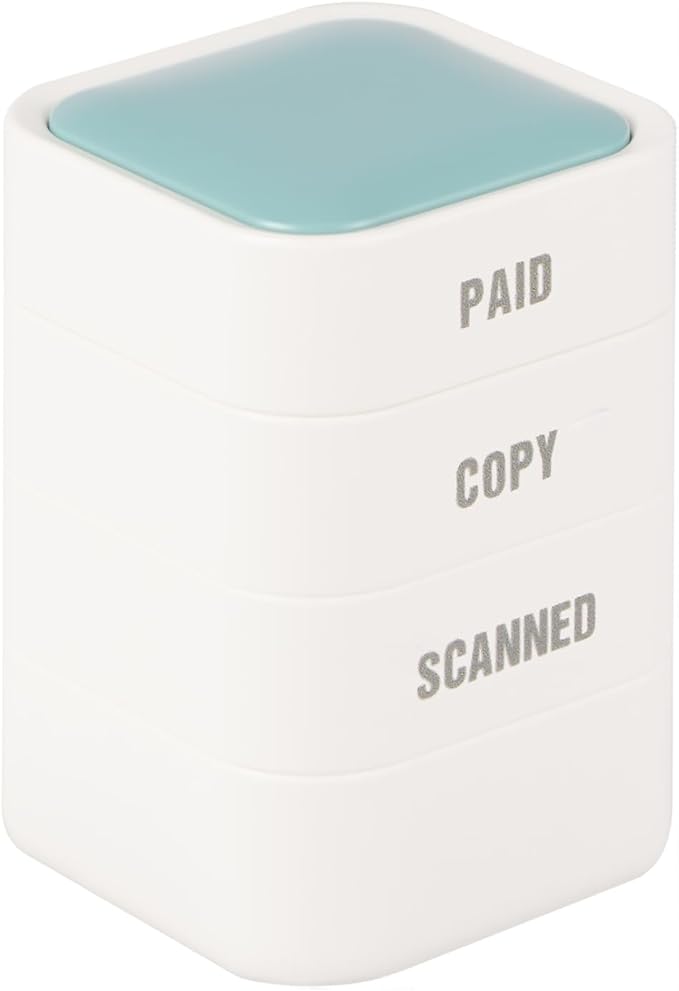 3-in-1 Office Copy/Scanned/Paid Stamps for Business, Pre Inked & Self Inking Rubber Company Stamp in Hand with Red Ink for Efficient Document Bookkeeping, Ordering, Accounting, Work Management
