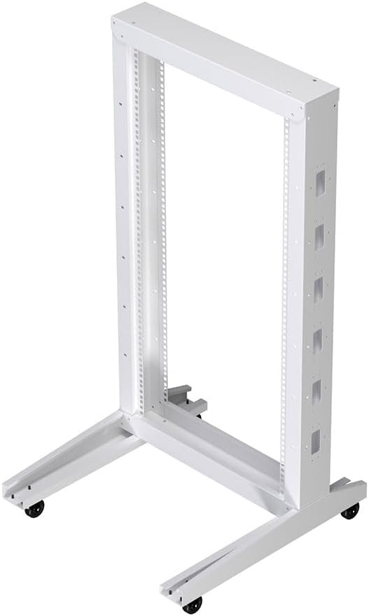 NavePoint 22U 2 Post Rack Open Frame Server Rack for 19 Inch Equipment, AV, Networking, Data & IT Devices, 2-Post Rack 22U with Wheels, 661lbs Weight Capacity, White