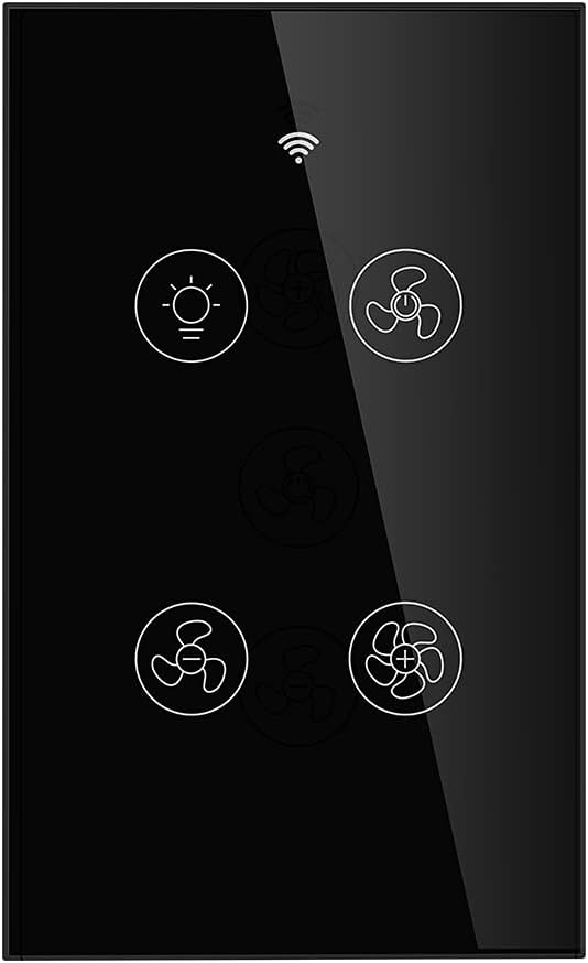 MOES WiFi Smart Ceiling Fan Light Wall Switch, Smart Life/Tuya APP Remote Timer and Counterdown, Compatible with Alexa and Google Home, Black No Hub Required