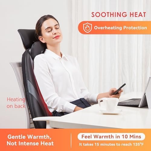 Snailax Shiatsu Massage Cushion with Heat Massage Chair Pad Kneading Back Massager for Pain Relief Deep Tissue 3D Roller Travel Up/Down to Relax Tense Muscle, Office Home Use