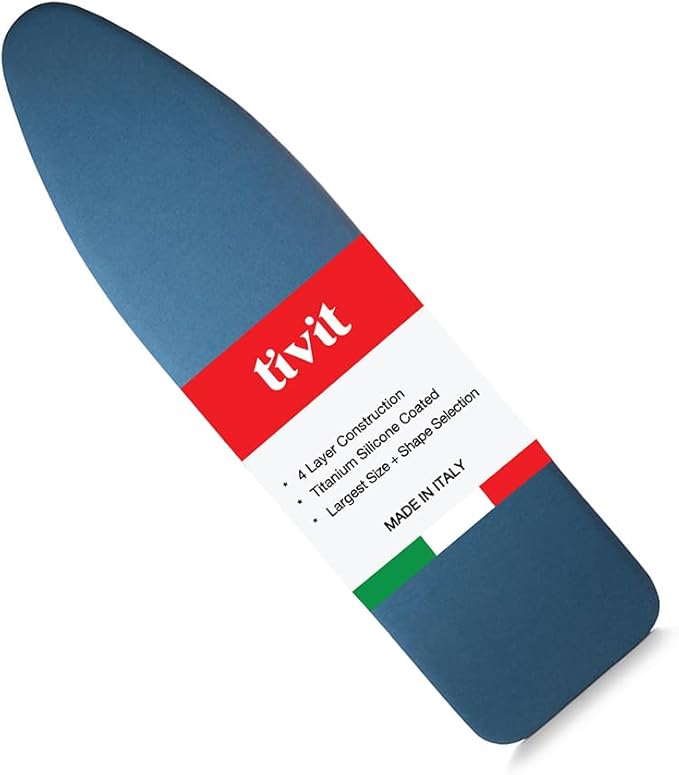 TIVIT Ironing Board Cover 16 x 58, Performance Grade Titanium Coated Pro Grip Pad & Covers - Superior Scorch & Stain Resistance, High Heat Reflection, 3 Padded Layers 3 Fastener Straps - Made In Italy