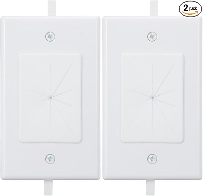 Kebulldola 1 Gang Wall Plate Cable Pass Through with Low Voltage Mounting Bracket, in Wall Cable Management Kit Built in Flexible Rubber Passthrough for Low-Voltage Cable Easy Install, 2 Pack White