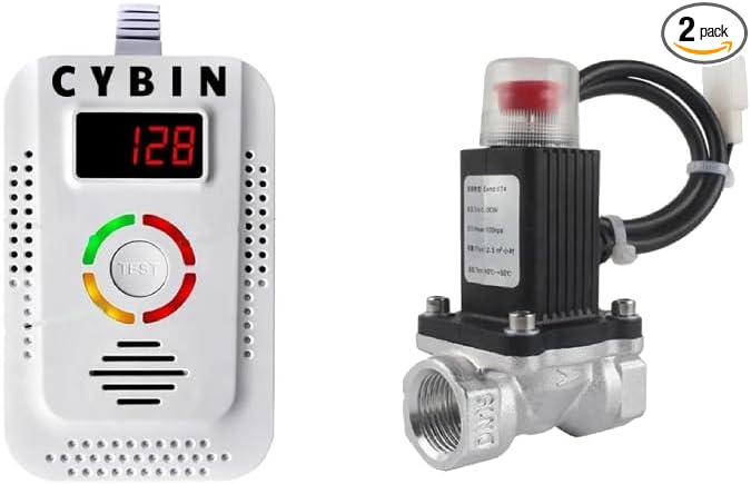 CYBIN Natural Gas Leak Detector for Home, Battery Operated Propane Gas Detector with Solenoid Valve 1/2 inch, Automatic Gas Detector for LPG Methane Propane Butane in Kitchen and RV