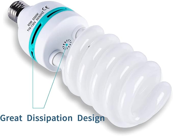 2Pcs 85W Light Bulb 5500K CFL Roas Daylight Spiral Softbox Lighting Kit Bulb in - Image 6