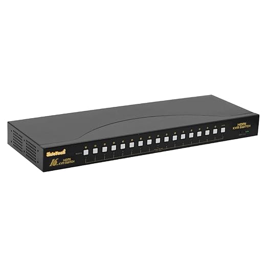 JideTech HDMI USB KVM Switch 16 Port Up to 4K@30Hz Resolution with USB 2.0 Hub Support Hotkey Mouse Switching for Linux, Windows, Mac, Unix