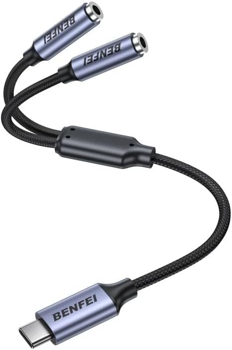BENFEI USB C to Dual 3.5mm Audio Splitter, Headphone Adapter for 2 People to Share Music & Movies, Compatible with iPhone 16/15 Pro Max/Pro/Plus, Samsung GalaxyS23/S22, iPad Pro, MacBook, Pixel & More
