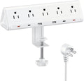 6.5 FT Desk Clamp Power Strip with 5 AC Outlets & 6 USB Ports PD 40W USB-C Fast Charging, 1250J Surge Protector, Fits 2.1 in top Edge White