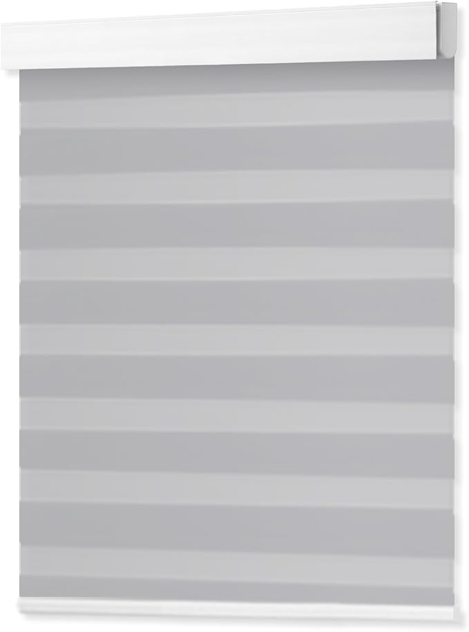 DENFOON Motorized Zebra Blinds, Solar Powered Dual Layer Automatic Shades with Remote Control, Rechargeable Smart Blinds Horizontal Wireless Electric Shades for Windows, Custom Size, Gray， 35 x 72