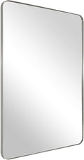 ANDY STAR Brushed Nickel Mirror for Bathroom, 22"x30" Silver Metal Frame Wall Mirror, Rectangular Stainless Steel Rounded Corner