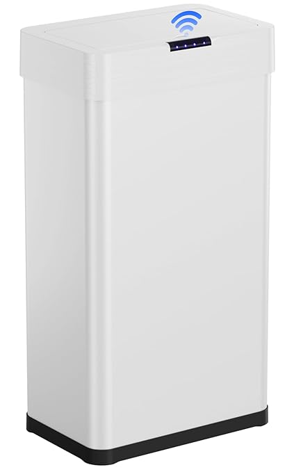 Arlopu Automatic Trash Can,Sensor Motion Stainless Steel Garbage Bin, Touchless Smart Waste Bin, W/Stay-Open, Soft Close Lid, Display Light for Kithchen, Living Room, Office (White, 21.1gal)