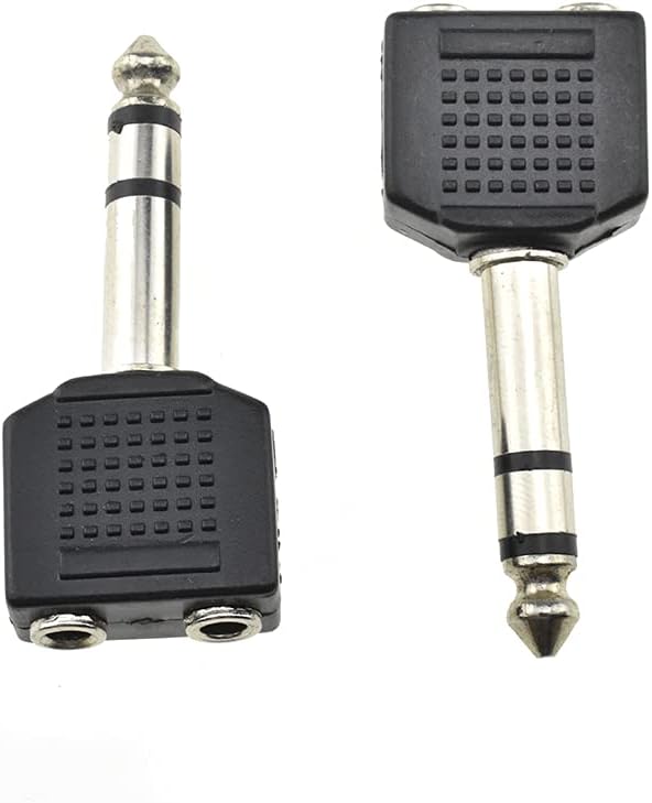 HAHIYO 3.25 M-2x6.35 F-TRS Stereo Plug Interconnect Audio One Male 6.35mm(1/4 inch) and Two Females 3.25mm(1/8Inch) Adapter Splitter Good Signal Sound Snap Tight Not Wobble for Guitar Black 2pcs
