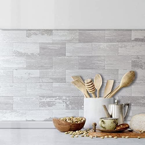 AULIGET Peel and Stick Backsplash PVC Tile, 3 Inch x 6 Inch White Birch Stick on Wall Tiles for Backsplash Kitchen, Bathroom, Laundry Room, Camper, Fireplace
