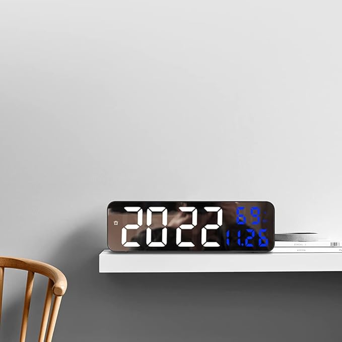 Gigicloud Led Wall Clock, 3 Level Dimmer Brightness Wall Digital Clock Wall-Mounted Time Temperature Humidity Led Clock Electronic Alarm Clock for Bedroom, Office
