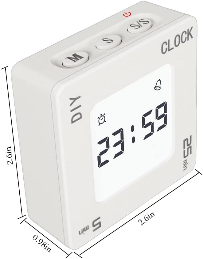 Excellent Home & Office Timer with Clock, 5, 15, 25 and DIY Custom Set Time Minutes Preset Countdown Timer, Easy-to-Use Time Management Tool (White), G400