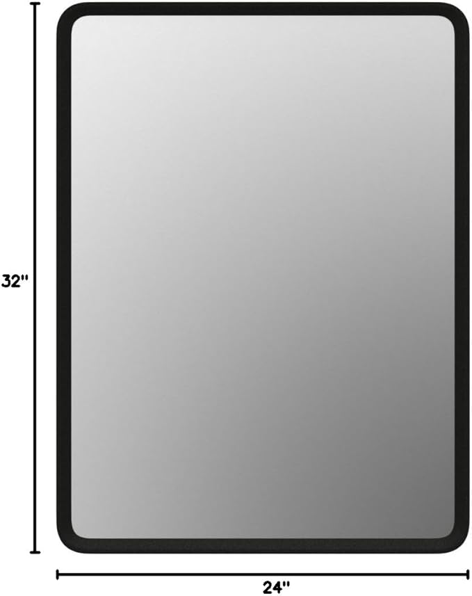 24x32 Black Bathroom Mirror, Black Matte Metal Framed Vanity Mirror, Rounded Rectangle Mirror, Anti-Rust, Shatterproof (Horizontal/Vertical)