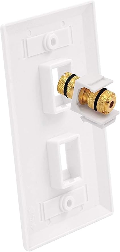 VCE UL-Listed Speaker Wall Plate Gold-Plated, 2-Port Keystone Wall Plate with Banana Jack Binding Post Keystone Jack Insert, 4 Pack