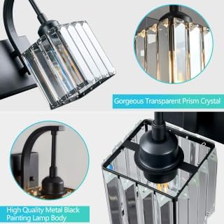 FDPBY Crystal Vanity Lights 3-Light Black Bathroom Vanity Lights Modern Crystal Bathroom Light Fixtures Over Mirror 23.62" Long Vanity Light for Bathroom