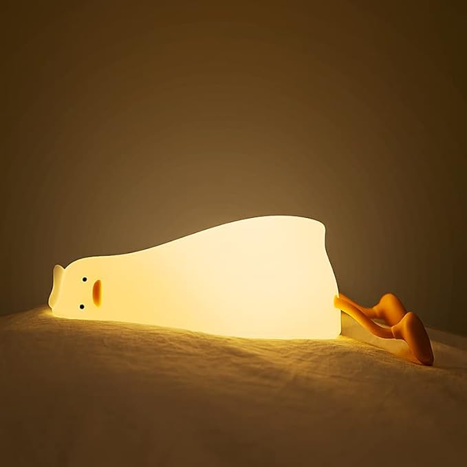 Lying Flat Duck Night Light, 3 Level Dimmable LED Nursery Nightlight,Cute Lamps Silicone Light Up Duck,Rechargeable Bedside Touch Lamp for Breastfeeding Toddler Baby Kids Decor
