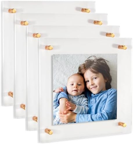 ArtToFrames 26x26 Inch Double Panel Floating Acrylic Picture Frame (Full Frame is 30x30) comes with Gold Standoff Hardware, Made in the USA, 4 Pack