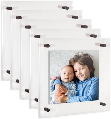 ArtToFrames 26x26 Inch Double Panel Floating Acrylic Picture Frame (Full Frame is 30x30) comes with Black Standoff Hardware, Made in the USA, 5 Pack