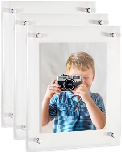 ArtToFrames 13x17 Inch Double Panel Floating Acrylic Picture Frame (Full Frame is 17x21) comes with Chrome Standoff Hardware, Made in the USA, 3 Pack