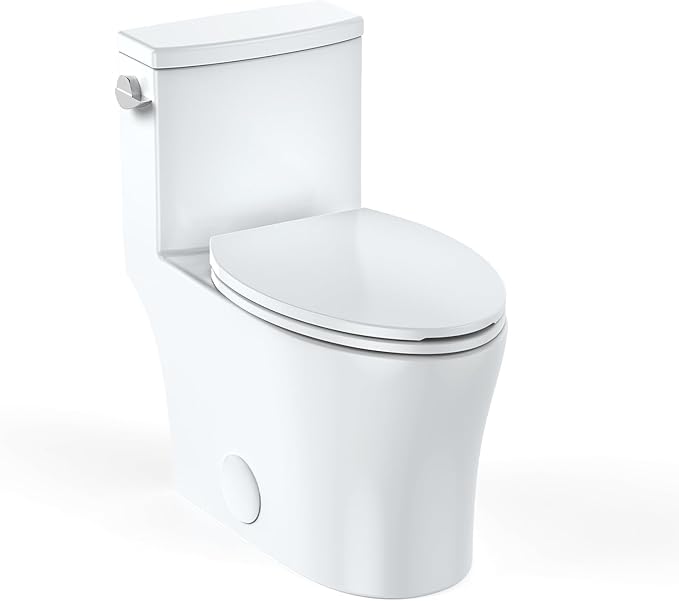 One-Piece Toilet for Bathroom, Comfort Height 16", Elongated with Under-Locking Lid, Soft Close Seat, Dual Flush, Powerful Flush