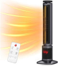 Zynkez 34.5" Space Heaters for Indoor Use Large Room, 1500W PTC Tower Fireplace Heater with 3D Flame, Room Heater w/Remote Control,12H Timer & Oscillation, Portable Electric Heaters for Bedroom, Grey