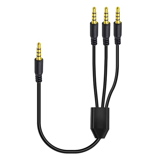 MysRuida 3.3ft 1/8” 3.5mm TRRS Stereo Audio Cable, 1 to 3 Splitter Male Aux Cord, 4 Pole Jack Headphone MIC Adapter for Smart Phones, MP3, Laptops, Speaker, Don’t Support MIC of iOS Headphone