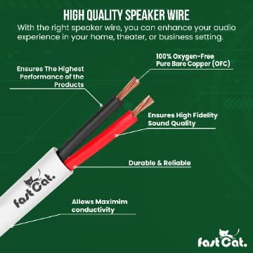 fast Cat. Speaker Wire 16 Guage 4C, UL Listed & CMR/CL3R-FT4 Rated - Speaker Cable w/PVC Jacket, 100% Oxygen-Free Pure Bare Copper - (65) HighFlex 16 Guage Wire - in-Wall Use-500ft Bulk Cable, White