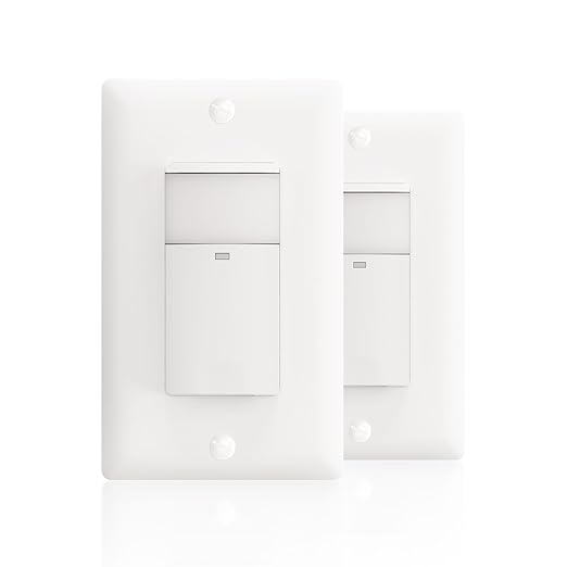 ECOELER Single Pole Occupancy Motion Sensor Light Switch, PIR Infrared Motion Activated Switch with Sensitivity & Delay Adjustable, Neutral Wire Required, for Kitchen, Garage, Stairwell, 2 Pack