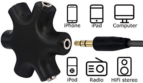 Onelinkmore Headphone Splitter - 5-Jack 3.5mm Audio Stereo Adapter for Headsets, Earbuds, Earphones - 1 Male to 4 Female With Stereo Cable