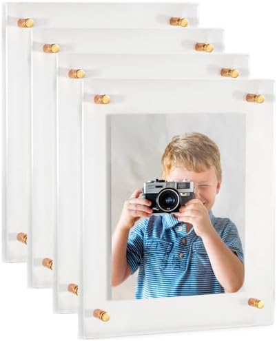 ArtToFrames 15x21 Inch Double Panel Floating Acrylic Picture Frame (Full Frame is 19x25) comes with Gold Standoff Hardware, Made in the USA, 4 Pack
