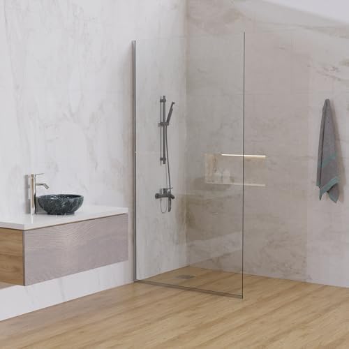 Royalty Fixed Shower Screen - 36" x 76" Frameless 3/8" Clear Tempered Glass Panel with Hardware - Easy Clean Smart Guard Coating - Minimalist Modern Design for Bathroom - Brushed Gold