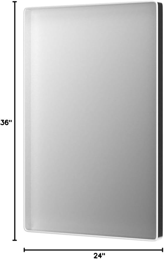 ISKM Modern 24"L x 36"W Silver Brushed Aluminum Alloy Mirror, Wall Mounted Vanity Mirror