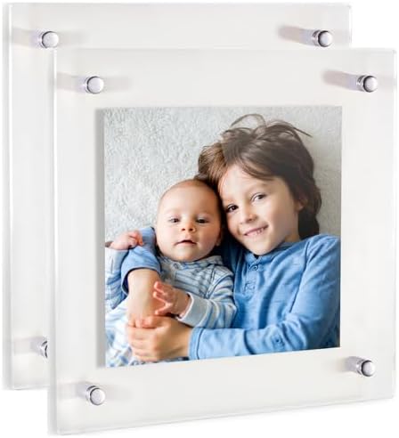 ArtToFrames 12x12 Inch Double Panel Floating Acrylic Picture Frame (Full Frame is 16x16) comes with Chrome Standoff Hardware, Made in the USA, 2 Pack