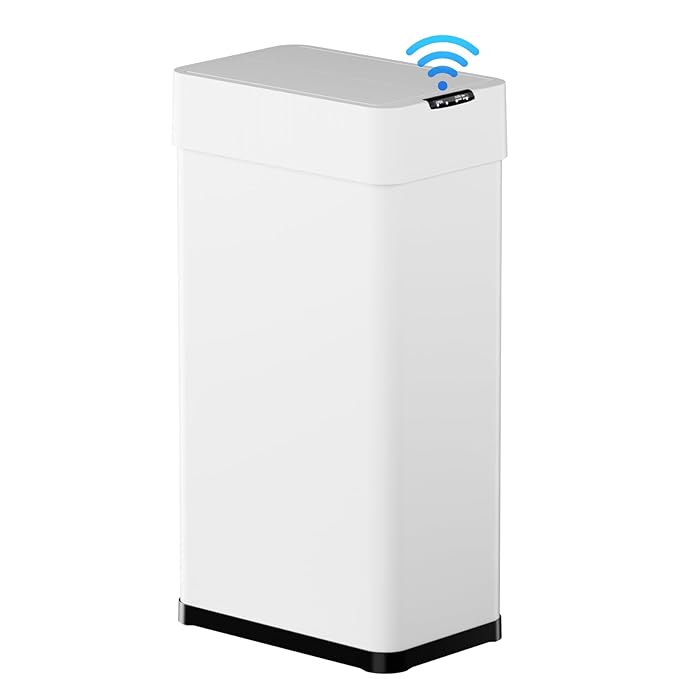 TLSUNNY 21.1 Gallon Automatic Trash Can, Stainless Steel Motion Sensor Garbage bin, Smart Trash Can W/Butterfly Lid, Bag Retainer Ring and Display Light for Living Room,Kitchen,Office (White, 80L)