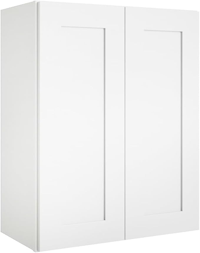 Wall Kitchen Cabinets, RTA Cabinets, White Shaker Cabinet, Wall Mounted, RTA Upper Cabinet, Modern for Kitchen and Bathroom with Door, 2 Adjustable Shelves (White, 24" W x 30" H x 12" D)