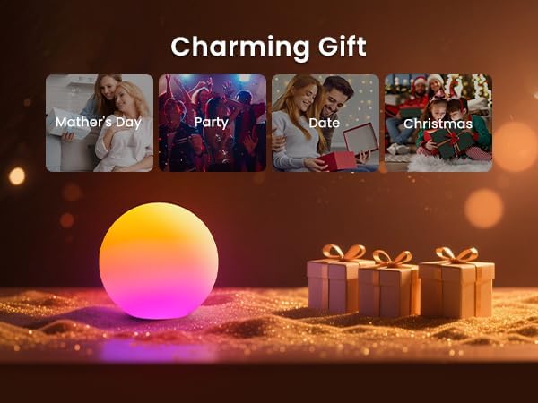 LOFTEK Color Changing Night Light, Smart LED Lamp with Bluetooth APP and Remote Control, 220 Scene Modes, 8-inch RGB Ball Mood Lighting for Living Room (Corded Electric)